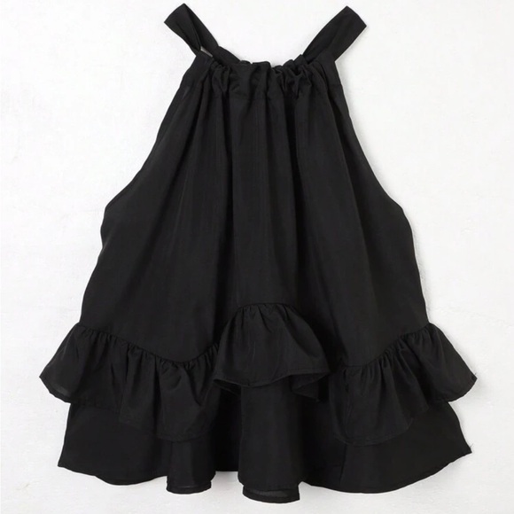 Boho Ruffle Halter Top Blouse Shirt Black - Picture 3 of 9